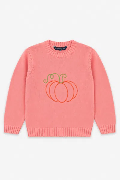 Duffield Lane Kids Chain Stitch Pumpkin Crewneck In Pink