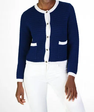 Duffield Lane Lady Cardigan In Navy White In Blue