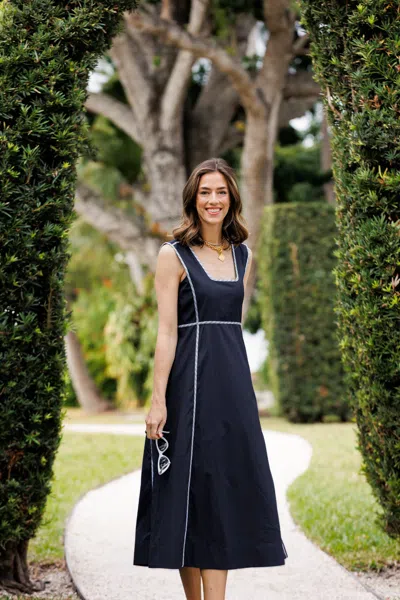 Duffield Lane Landon Dress In Navy Silky Oxford
