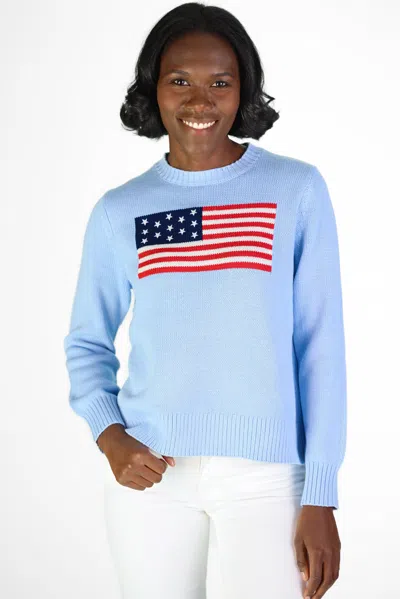Duffield Lane Light Blue Sport Crew Flag Sweater