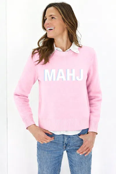 Duffield Lane Mahjong Sweater With 'mahj' In Light Pink And White