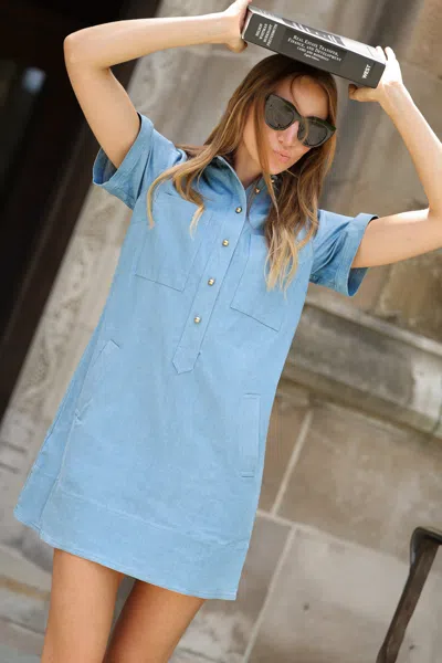 Duffield Lane Mary Dress In Chambray Stretch Denim