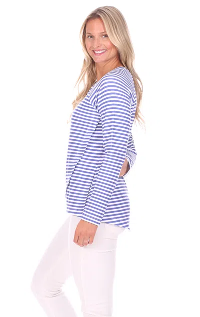 Duffield Lane Mckenna Crew Neck In Bright Blue Stripe In Purple