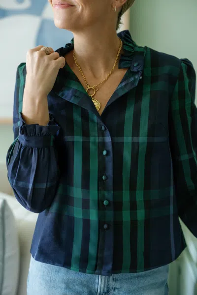 Duffield Lane Miller Top In Navy Plaid