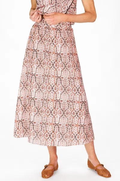 Duffield Lane Mira Midi Skirt In Terracotta Vines