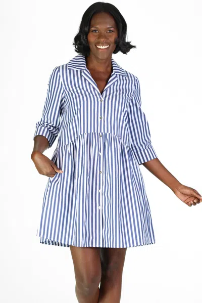 Duffield Lane Nadia Dress In Navy And White Classic Stripe