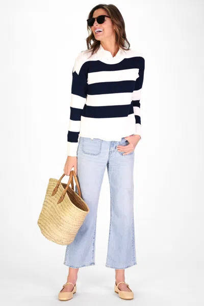 Duffield Lane Navy & White Stripe Drop Shoulder Sweater