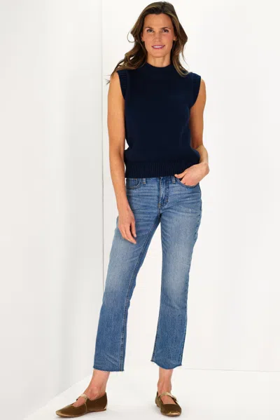 Duffield Lane Navy Cotton Sleeveless Greer Sweater