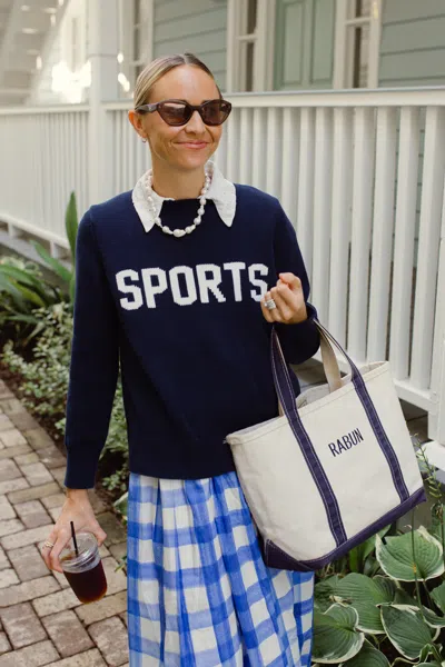 Duffield Lane Navy Cotton 'sports' Crew Neck Sweater