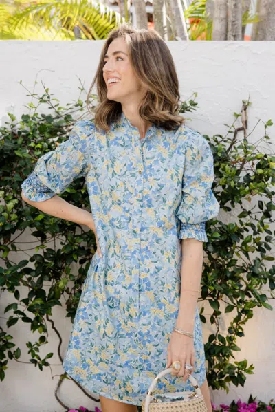 Duffield Lane Percy Popover Dress In Blue Watercolor Meadow