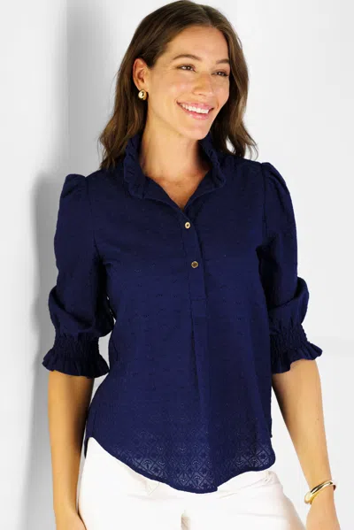 Duffield Lane Percy Popover In Navy Eyelet