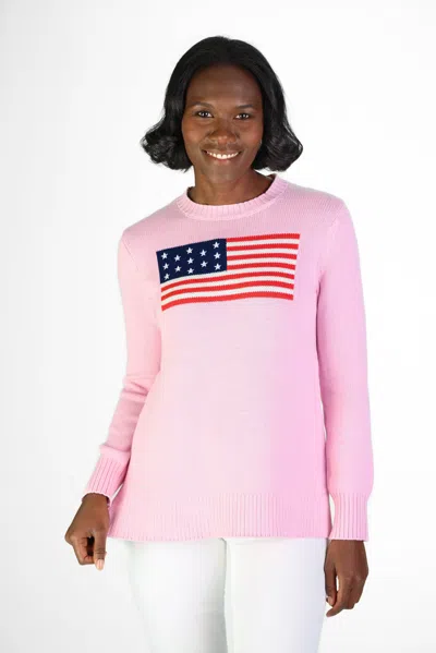 Duffield Lane Pink Casual Crew Flag Sweater