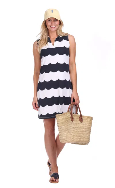 Duffield Lane Poppy Dress In Navy Scallop In Blue