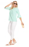 DUFFIELD LANE PRESTON TOP IN AQUA STRIPE