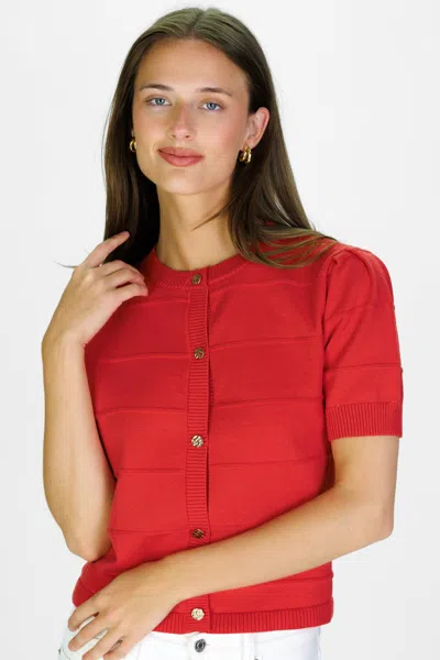 Duffield Lane Puff Sleeve Textured Stripe Cardigan In Red Orange