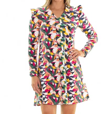 Duffield Lane Rebecca Ruffle Dress In Party Print In Multi