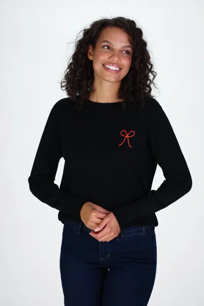 Duffield Lane Red Bow Cotton Cashmere Sweater