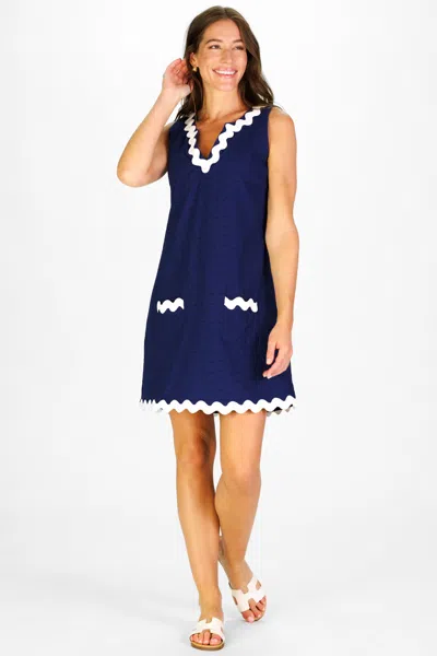 Duffield Lane Ric Rac Grand Dress In Navy Eyelet