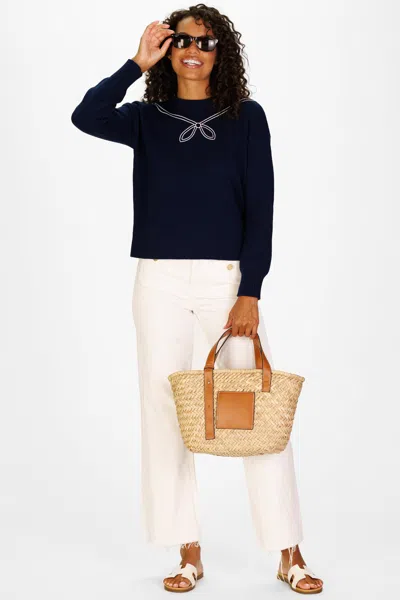Duffield Lane Sailor Embroidered Sweater In Navy And White
