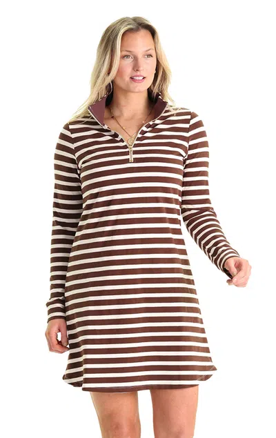 Duffield Lane Sawyer Dress In Chocolate & Cream Stripe In Brown