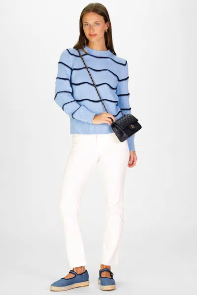 Duffield Lane Scallop Stripe Sweater In Light Blue And Navy