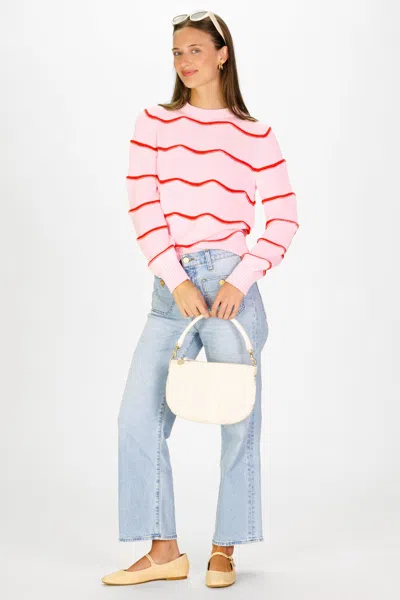 Duffield Lane Scallop Stripe Sweater In Light Pink And Red Orange