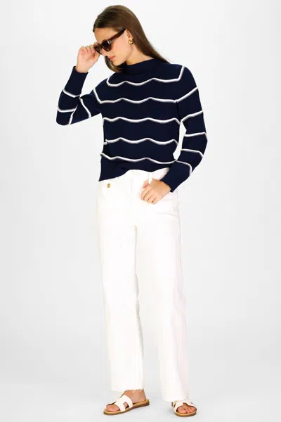 Duffield Lane Scallop Stripe Sweater In Navy And White