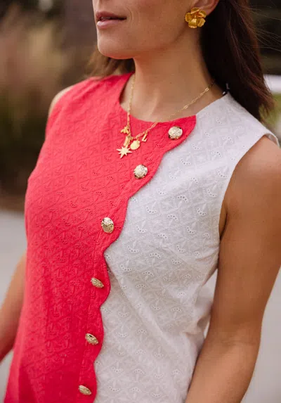Duffield Lane Scalloped Cassidy Dress In Teaberry & White Eyelet