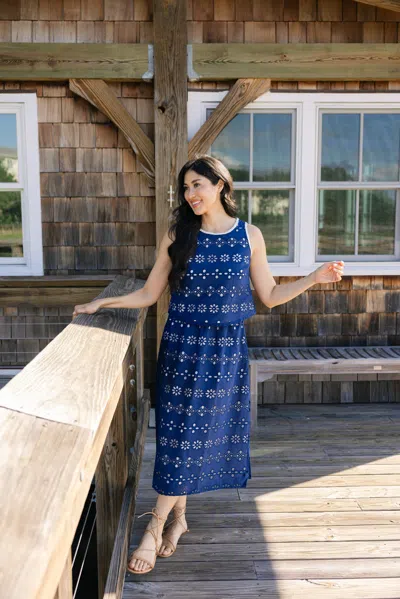 Duffield Lane Shelley Skirt In Navy Garden Eyelet