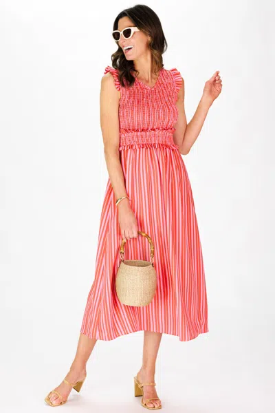Duffield Lane Shiloh Dress In Red & Pink Stripe
