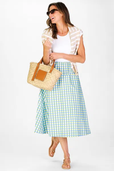 Duffield Lane Short Sleeve Jada Dress In White With Green & Blue Gingham