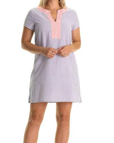 Duffield Lane Shortie Kai Kaftan Dress In Blue/coral Seersucker In Multi