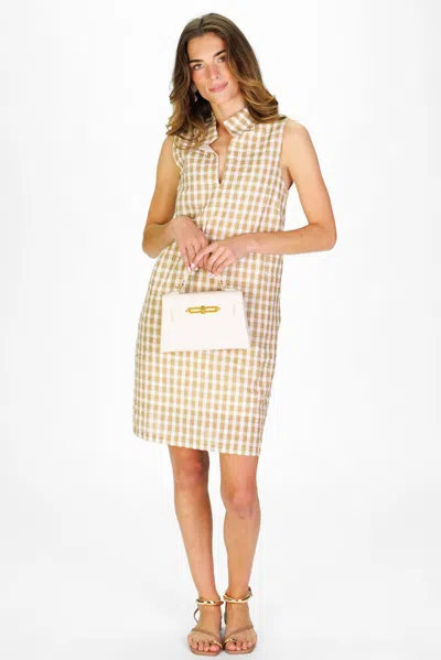 Duffield Lane Sleeveless Fia Dress In Tan Gingham Seersucker