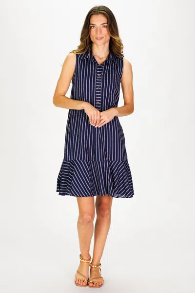 Duffield Lane Sleeveless Iris Dress In Navy Linen Stripe