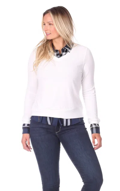 Duffield Lane Sloane Top In White With Navy Plaid