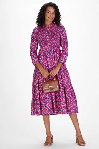 Duffield Lane Stephanie Midi Dress In Berry Blooms