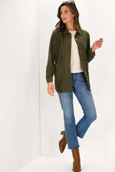 Duffield Lane Suede Charity Coat In Forest Green