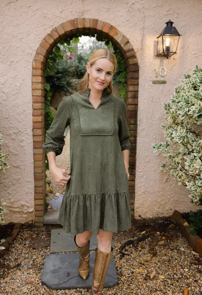 Duffield Lane Suede Katie Dress In Forest