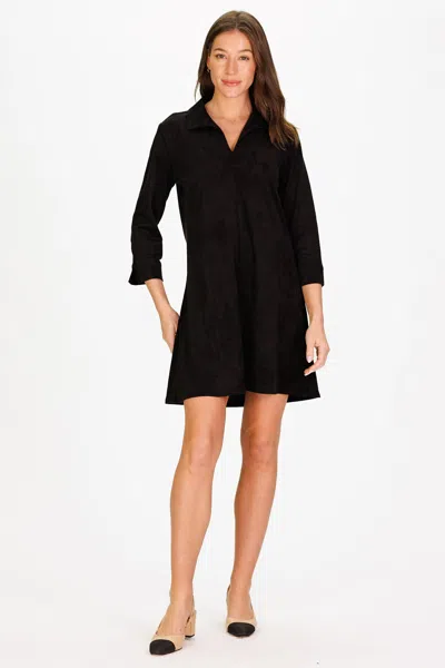 Duffield Lane Suede Victoria Dress In Black Stretch Suede