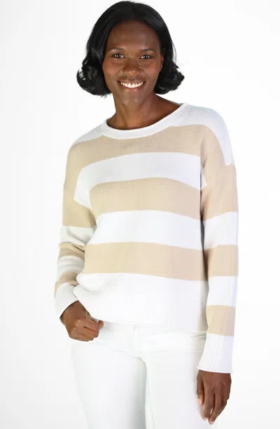 Duffield Lane Tan & White Stripe Drop Shoulder Sweater