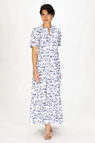 Duffield Lane Taryn Dress In White With Navy Toile