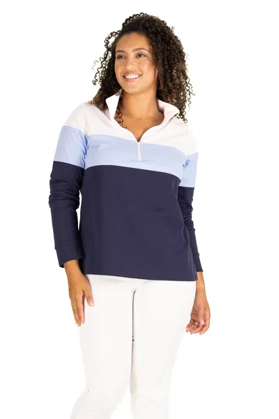 Duffield Lane The Active Pique Misty Quarter Zip In Blue Colorblock