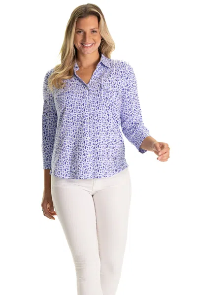 Duffield Lane The Birdie Top In Blue Basketweave In Purple