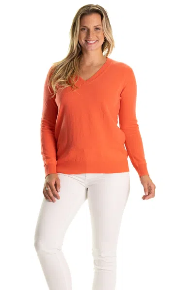 Duffield Lane The Everyday 100% Cashmere V-neck In Coral