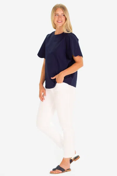 Duffield Lane The Feye Flutter Sleeve In Navy Stretch In Blue