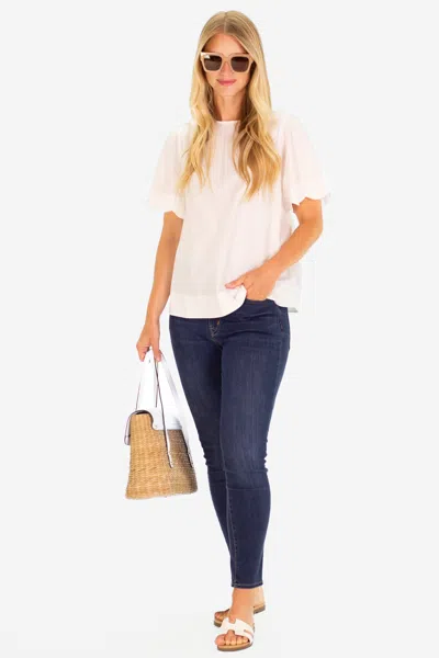 Duffield Lane The Feye Flutter Sleeve In White Stretch In Neutral