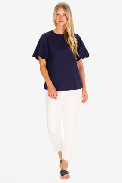 Duffield Lane The Feye Flutter Sleeve In Navy Stretch