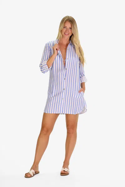 Duffield Lane The Flagler Cover Up In Blue Sky Linen Stripe