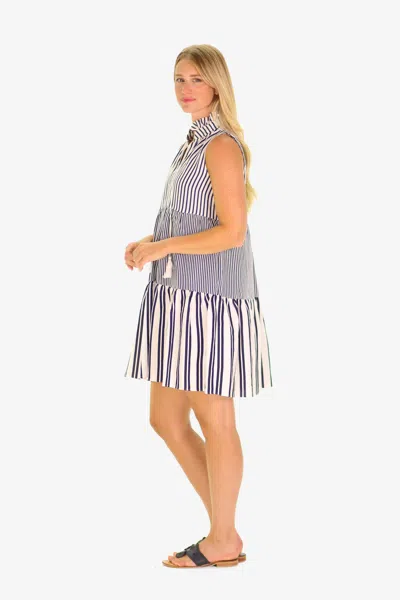 Duffield Lane The Lucile Dress In Summer Navy Stripe Mix In Multi