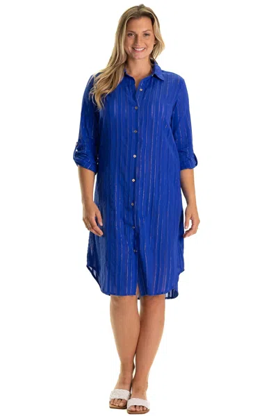 Duffield Lane The Midi Flagler Coverup In Bright Blue Metallic Stripe